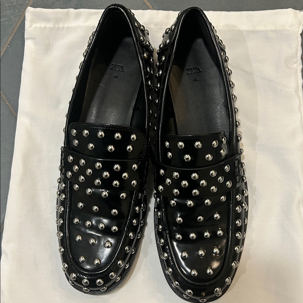 Black Studded Loafers